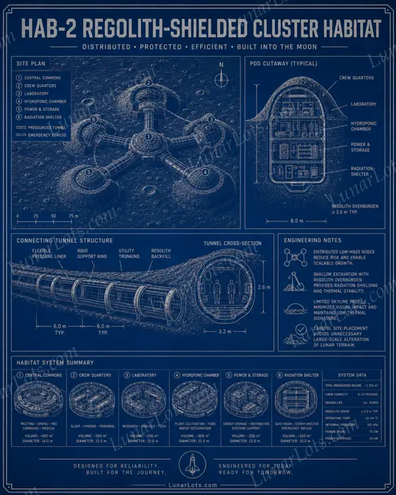HAB-2 Regolith-Shielded Cluster Habitat blueprint